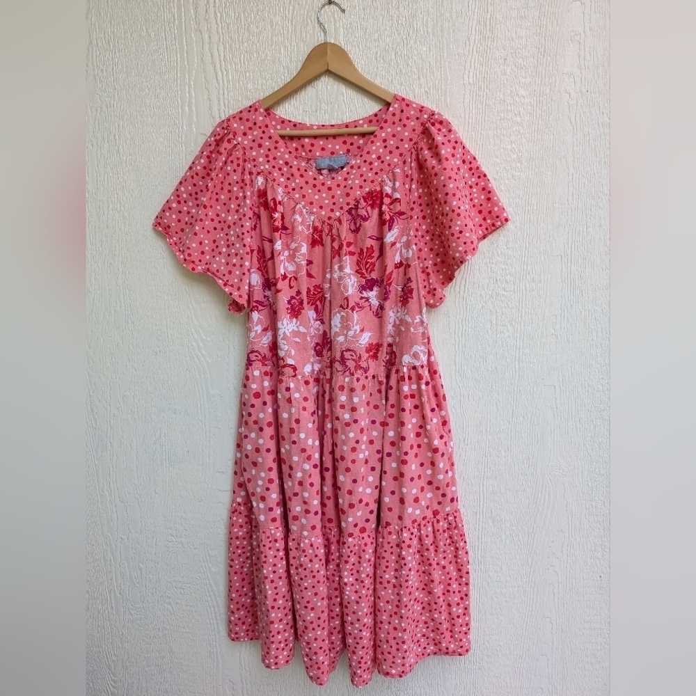 Only Necessities Pink Floral Polka Dot Nightgown Dress Mummu Size 18/20 Large